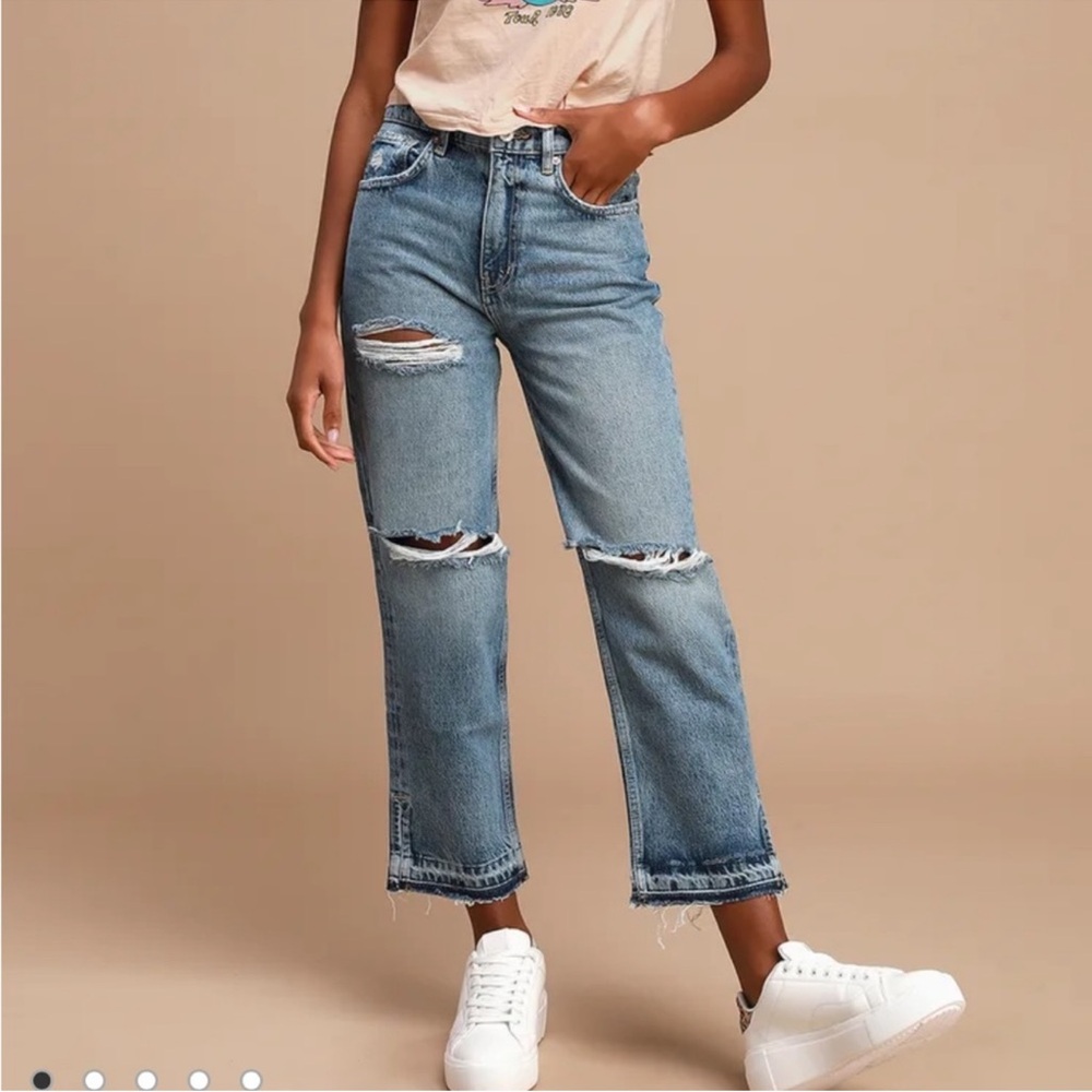Free People LITA Light Wash Distressed High-Waisted Straight Leg Jeans size 26 - Picture 1 of 7